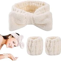 3Pcs Spa Headband Wrist Washband Scrunchies Cuffs for Washing Face, Towel Wristbands Hair Headband Face Wash Wristband for Women Girls (White)-image-54
