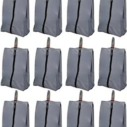 Shoe Bag with Zip Closure-Grey, Waterproof Polyester Fabric, Durable Zipper Closure, Portable & Lightweight, Reusable Shoe Organizer for Sports, Gym & Business Trips (Pack of 12)-image-65