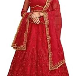 Red Embroidery Net Fabric Lehenga Choli With Dupatta-picture-23