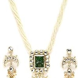 Gold Plated Green Carved Stone and Tumble Studded Kundan Rani Haar Necklace Set for Women-image-13