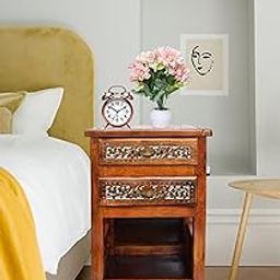 WOODHUT Bruk Bedside Table with 2 Drawer & Shelf for Living Room & Bedroom Wood (Teak Finish)-22