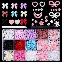 MAYCREATE® 1000 PCS Nail Charms and Flatback Pearls Set Multi Colors Nail Bows Charm Assorted Pearl Resin Decor Nail Decor for Nail Art DIY Decorations-26