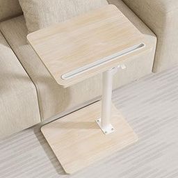 YUHFERA Sofa Armrest Tray Table for Couch - 360° Swivel Height Adjustable End for Small Spaces, Snack Side Table for Bed or Chair with Phone & Tablet Slot (Oak,Standard)-19