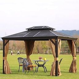 Invezo Outdoor Garden Gazebo with Hard roof top, Aluminium Frame, Galvanised roof top with Mosquito Net and Curtains - Permanent Heavy Duty Gazebo for Garden/Roof top (12 x 10 Feet Gazebo)-11