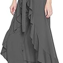 Women's Solid Crepe Ruffle Flared Palazzo Overlay Pant Skirts (K-M-2010101)-image-66