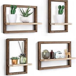 Diamond Wood Arts Floating Shelves for Wall, Rustic Square Wood Wall Shelves Set of 4, Hanging Shelves for Wall Decor, Wooden Wall Mounted for Bedroom, Bathroom, Living Room, Storage-picture-1
