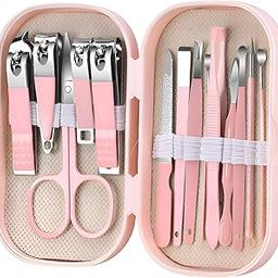 Jeyux 14 in 1 Stainless Steel Nail Clipper & Ear Spoon Set | Manicure Pedicure Grooming Kit with Glass File | Ultra Sharp Nail Cutter for Thick Toenails | Portable Travel Set for Men & Women (Light Pink)-image-35