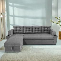 Casaliving Grance LHS 6 Seater Corner Sofa Cum Bed for Living Room with Storage (Dark Grey Fabric) Premium Fabric Sofa-image-91