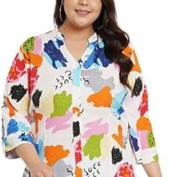 Womens Printed Cotton Tops Beyones White-picture-29