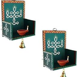 Mada Vilakku | Vilakku Madam for Home Pair 2 Piece| Wall Mounted Diya Stand with Brass Bell | Vilakku Madam for Home | Traditional Diya Stand for Diwali-image-41