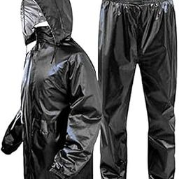 Rain Coat For Men & Women Waterproof Rain Suit with Hood, Raincoat and Trouser Set, with Storage Bag - Size- Medium, Black, Unisex-image-32