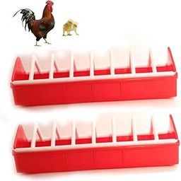 (Pack of 2_RED) Plastic Bird Food Feeder Tray for Pigeons, Chickens and Other Pet Animals-9'inch Tray-19