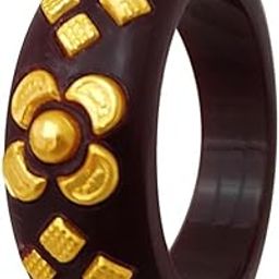 22KT (916) Yellow Gold Brown Synthetic Pola Ring With Floral Embellishments For Women & Girls (Size 15)-image-33