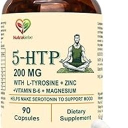 5-HTP 200mg with L-Tyrosine, Zinc, Vitamins B6 & B9, Magnesium, Ashwagandha, Green Tea Extract - 90 Capsules for Mood, Relaxation, and Cognitive Support-90
