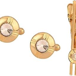 Cufflinks For Men And Tie Pin Set Golden Colour With Diamond Crystal For Office Corporate Party French Cuff Shirts Shirt Suit Blazer In A Gift Box Tsatzgoldset236-41