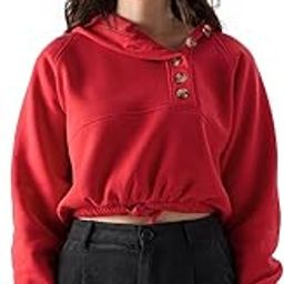 Solids: Crimson Red Women Cropped Oversized Hoodies-image-31