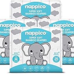 Nappico Ultra Soft Organic Bamboo Diapers | Medium (M) Size | For 6-11 kg | Super Dry | Quick Absorption | With Wetness Indicator |Tape Diapers | Leak-Proof | Rash-Free | Unisex | 25 Count | Pack of 4-image-43