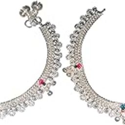 Silver Plated White Metal Indian Traditional Ethnic Fancy Pair Stainless Steel Anklet-45