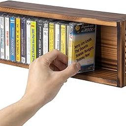 FARM IN Cassette Tape Storage, Farmhouse Style Cassette Rack Towe for Table or Wall Mount, Rustic Solid Burnt Wood & Diamond Metal Wire Mesh-image-8