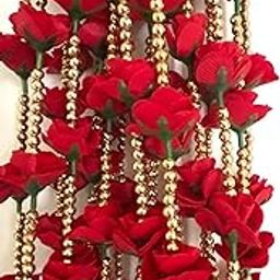 Nutts Artificial Red Ross (Gulab), Flowers in Each String/ladi & 155 cm/ 5 ft Long, Garland for Decoration Festival Navratri, Diwali, Marriages, Temple and Home/Office Inauguration Pack of 6-image-7