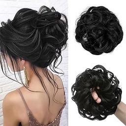 Xfilm Hair Buns Hair Piece Hair Scrunchies for Women Thick Hair Extension Bun Messy Wavy Ponytail Hairpieces 1 PCS, Black-image-28