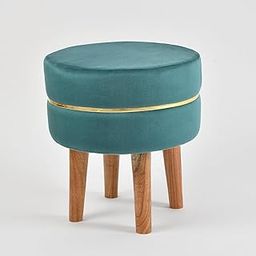 A.K. Handicrafts Velvet Ottoman Stool – Round Teal Vanity Stool with Gold Accent, Modern Footrest with Wooden Legs for Bedroom, Living Room, Makeup & Dressing Table-image-62