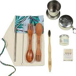 Bare Necessities Zero Waste Travel Kit (Foldable) – Stainless Steel Straw, Spork, Bamboo Toothbrush, Jasmine Soap, Tumbler & Moisturizer, Eco-Friendly Travel Essentials with Upcycled Pouch-image-7