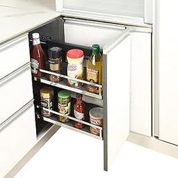 Avocetmobily Bottle Pull-Out Kitchen Cabinet Organizer Chrome with anti skid mat soft close, 2-Tier Storage Rack,12inch / 300mm Cabinet width-11