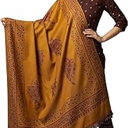 Ravaiyaa - Attitude is everything Woven Jacquard Design with Woven Kashmiri Paisleys, Soft and Warm Faux Wool Shawl for Women's (Mustard Yellow)-image-68