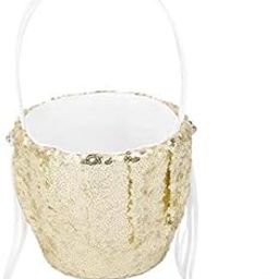 VELURA Vintage Wedding Flower Girl Basket w. Sequins Diamante Ribbon Decor Gold|1 X Flower Girl Basket| Ring Pillows & Flower Baskets| Wedding Supplies-image-42