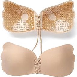 Strapless Sticky Bra Invisible Backless Stick on Bra Push up Lift Bras for Women Dress Reusable Silicone Nipple Covers Black-41