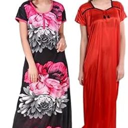 New Satin Designcolor Nightdress Nighty for Women & Girls- Pack of 2-image-76