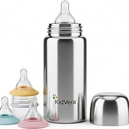 KidsVera Stainless Steel Baby Bottle with 3 Silicone Nipples, BPA-Free, Wide Neck Design (240 ML)-17