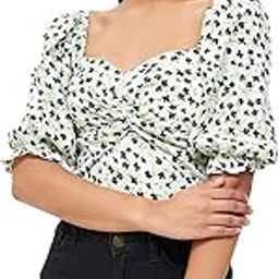 Casual Women's Floral Polyester V Neck Top Off White-image-74