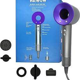Supersonic Leafless Magnetic Nozzle High-Speed Hair Dryer with 5 Attachments, High-Speed, Low Noise, Cool-Warm Alternating, and Thermo-Control Hair dryer for Women and men at Home and in Travel. (Purple)-52