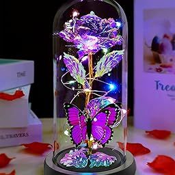 Plastic Birthday Gifts for Mom, Gifts for Girlfriend, Colorful Galaxy Flower Rose Gift for Women Wife, Wedding, Christmas, Birthday, Thanksgiving, Romantic Forever Butterfly (Purple)-image-50