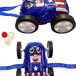 Velour Gifts Kids Cartoon Cute Super Hero Car Rakhi For Brother Push Back Toy,Roli Chawal&Personal Message(Perfect Rakshabandhan Gift Combo For Bhaiya Bhai)-image-12