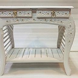 musa kazim Wooden Stool/Bedside Table/for Bedroom & Living Room/Sofa Side Table/Double Drawers Storage/End Table/Standard Size / (White)-3