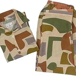 Women's Cotton Cord Set, Camouflage Print, Brown and Green-image-8