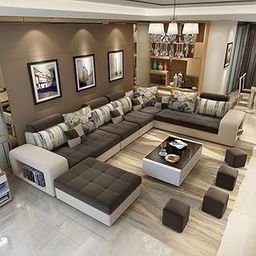 AMIDO VELARO Premium U-Shaped Modular Sofa Set with Ottoman | Modern Fabric Sectional Couch with Cushions, Backrest Rollers & Storage Armrest | Ideal for Living Room & Lounge-image-38