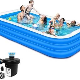 AquaScape 3 Stripped Inflatable Large 10 Feet Family Swimming Pool with Electric Air Pump for Adult and Kids (10-Feet, 120"x72"x24")-27