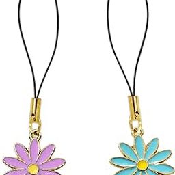Pack of 2 Lucky Daisy Cute Flower pendant phone charms Blue Firozi Purple Mauve aesthetic for girls women backpack hanging keychain key ring gold accessories necklace bracelet clasp thread Ornament decor Smart combo-picture-24