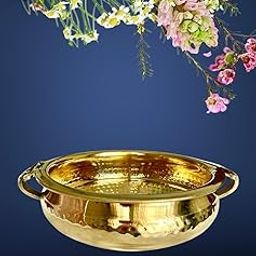 Handcrafted Pure Brass Uruli Bowl with Handles | Traditional Decorative Pital Urli for Home Décor, Festive Display & Puja Use | Hammered Finish | Made in India-image-89