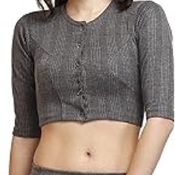 Quilted Premium Women's Round Neck 3/4th Sleeves Cotton Thermal Top | Slim Fit Winter wear Blouse with Button-picture-1