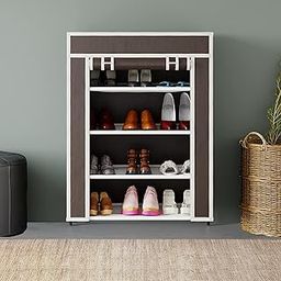 GTC® Multipurpose Portable Shoe Cabinet Rack Light Weight Foldable Shelves Storage Organizer with Wardrobe Cover for Home (4 Layer, Brown) Storage Unit-image-15