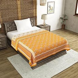 BLOCKS OF INDIA Summer Single Size Reversible Printed Malmal Cotton Dohar- Multicolor (Yellow)-4