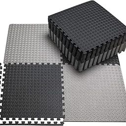 SIGNATRON Fitness Puzzle Mat, Gym Floor Mat, Exercise Mat, EVA Foam Interlocking Tiles, Protective Flooring for Gym Equipment and Workouts, 12mm Extra Thick (6Pc || 24 SqFt, Grey - Black)-27