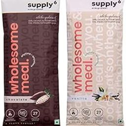 SUPPLY6 Plant Based Wholesome Vanilla And Chocolate Meal Replacement Powder for Essential Nutrition & Weight Management - 100 gm Each (Combo Pack of 10)-image-47