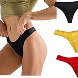 Women Cotton Comfortable Fabric Daily Use Regular Wear Mid Rise Thong Panty G-String Panties Pack of 3 - Black Yellow Red-picture-13