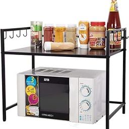 A To Z Hub Multipurpose Decorative Microwave Oven Stand With 8 Hooks - Kitchen Organizer Rack/Platform Top Holder (Single Tier) - Mild Steel-image-9
